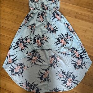 Sleeveless High-Low Floral Dress in Light Blue